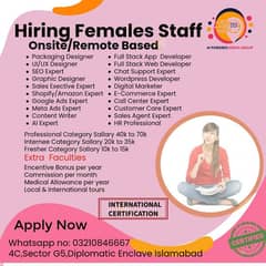 Hiring Female Staff Onsite/ Remote.