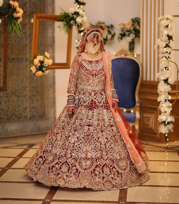 Epoque Couture Bridal Dress Barat Maroon pishwas 4