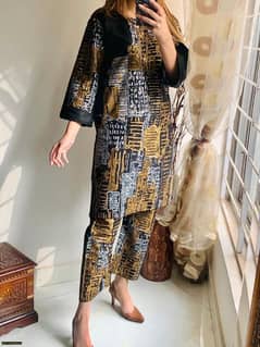 2 pc's women's stitched linen printed suit