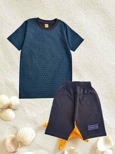 2 Pcs Boy's cotton printed  t-shirt and shorts set free home delivery