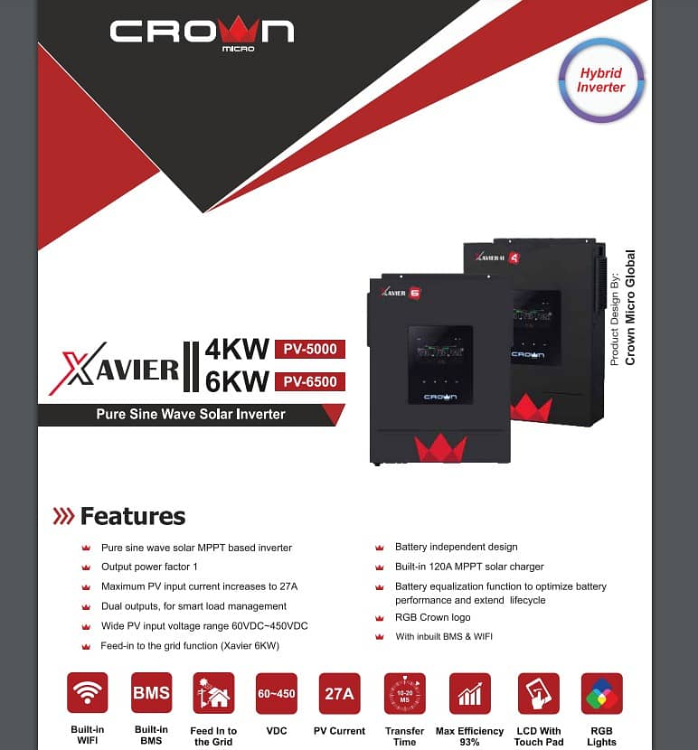 Crown Xavier 6KW Hybrid PV 6500/Crown 6KW Hybrid Inverter/ 2