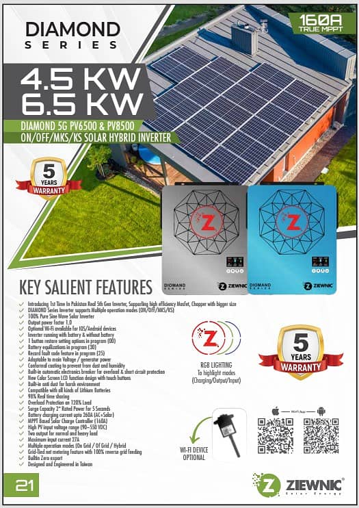 Solar Hybrid Inverter 6.5 (KW) 5G PV8500 Brand Ziewnic ON/OFF/MKS/KS 2