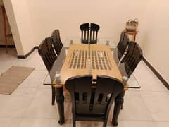 Glass and wooden 6 chair dining table