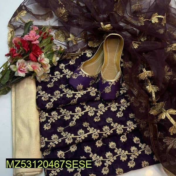 4 PC's Unstitched chiffon embroidered Fancy dress 2