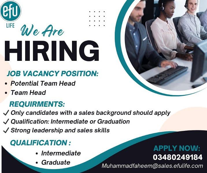 Hiring: Potential Team Head – EFU Life Assurance 0