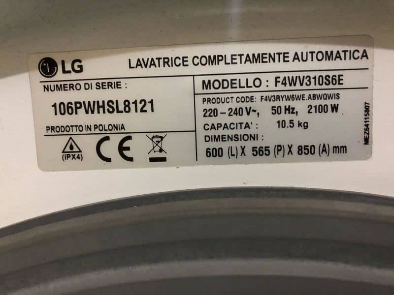 LG10.5kg import Italy Direct drive invertor front load fully automatic 6