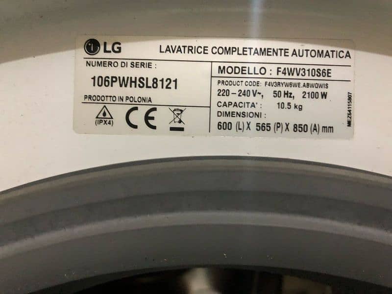 LG10.5kg import Italy Direct drive invertor front load fully automatic 10