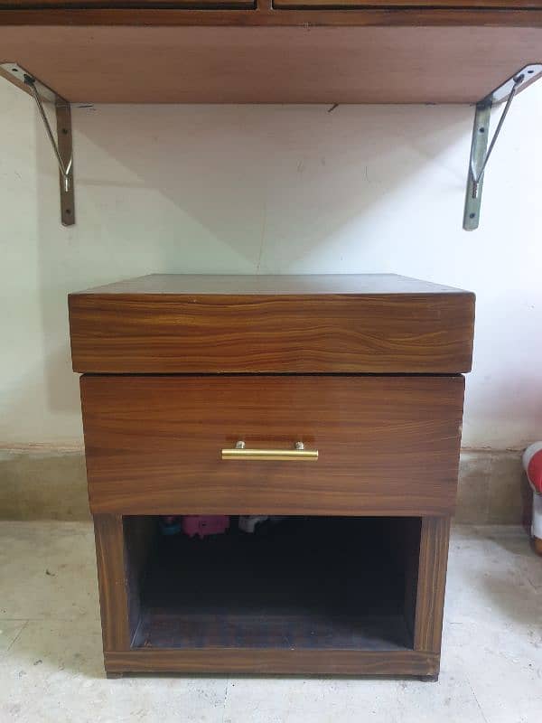 wall fixed dressing table with attached drawers and single side table 0