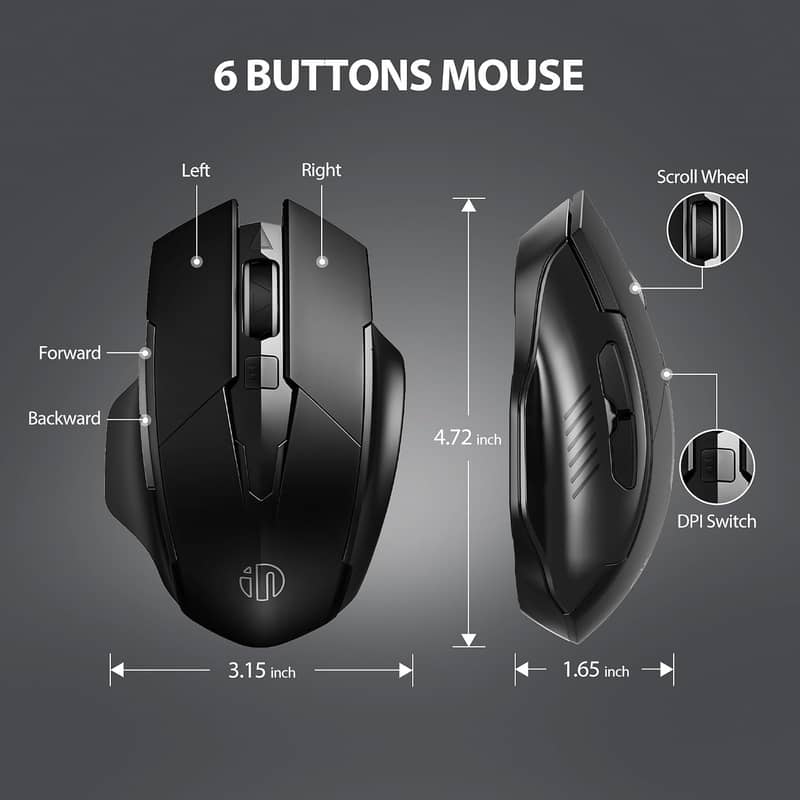 Wireless Mouse Rechargeable, 700mAh, with USB Bluetooth,6 Buttons, Erg 2