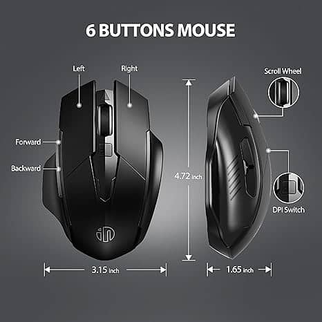 Wireless Mouse Rechargeable, 700mAh, with USB Bluetooth,6 Buttons, Erg 3