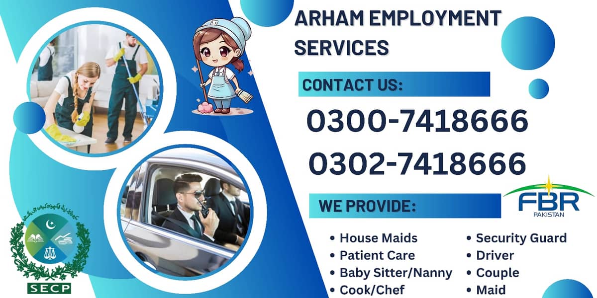 House Maid , Babysitter , Patient Care , Nurse , Driver, Maids, Cook 2