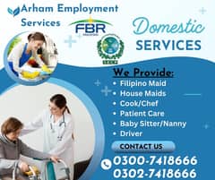 Maid, Nanny, Patient Care, Babysitter, House maids, Cook, Helper