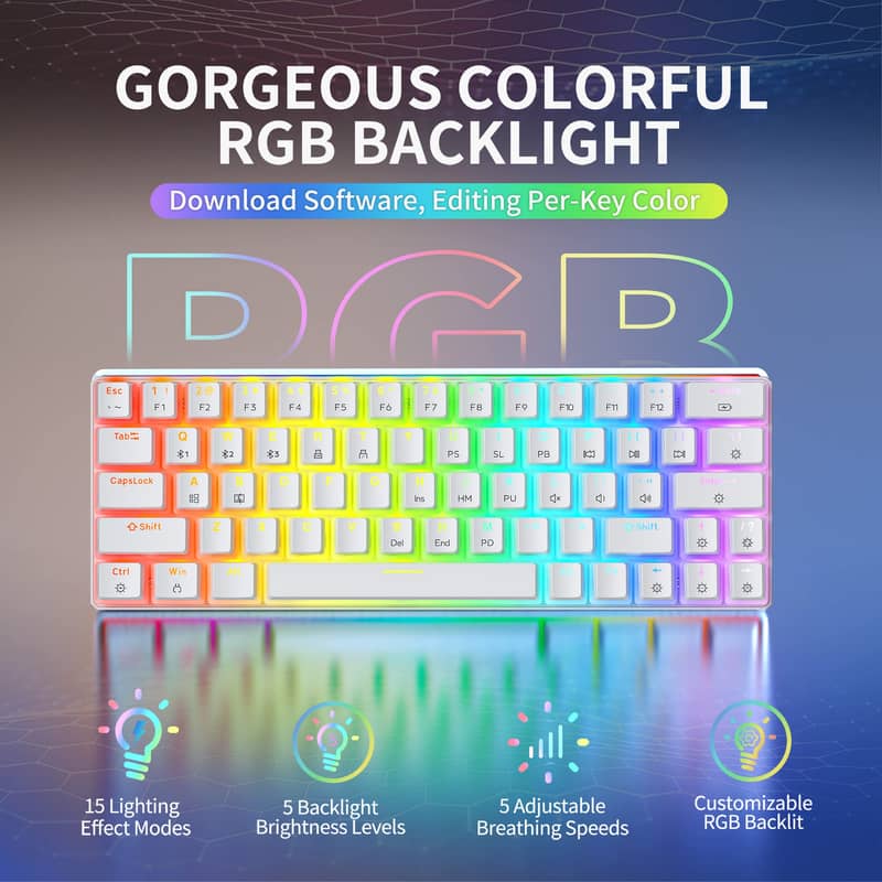 Tezarre TK-63 Pro Hotswappable Full RGB Wireless 60% Rechargesable KB 2