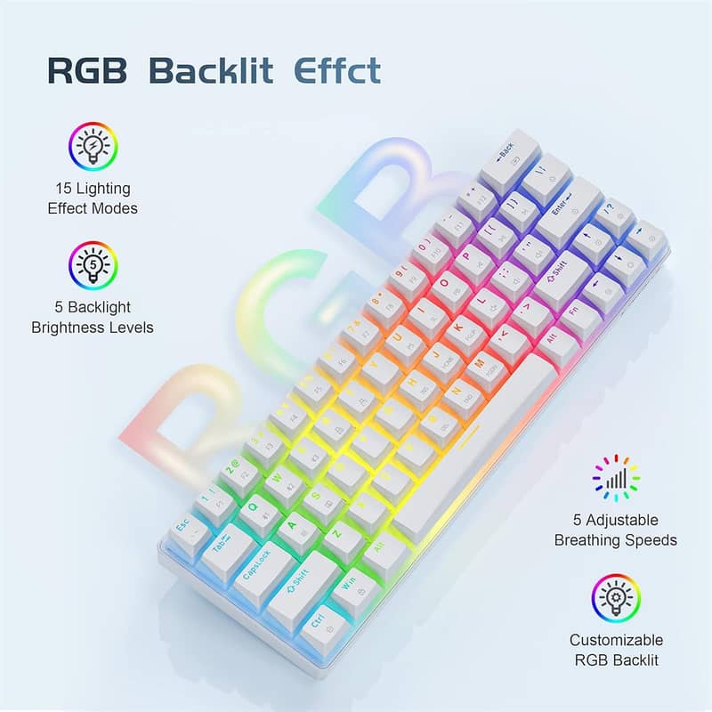 Tezarre TK-63 Pro Hotswappable Full RGB Wireless 60% Rechargesable KB 8