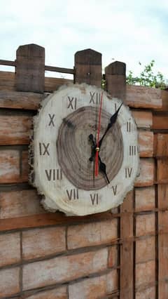 Rustic Wood Clock With Natural Hand made Art work