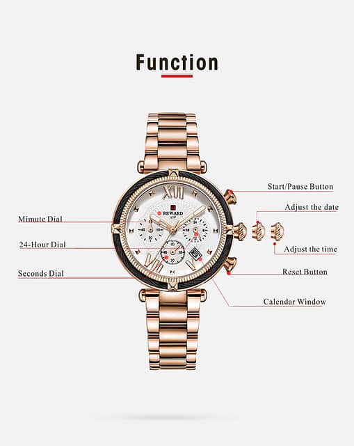 REWARD Luxury Women Watches Fashion Stainless Steel Band Quartz 4