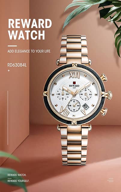 REWARD Luxury Women Watches Fashion Stainless Steel Band Quartz 5