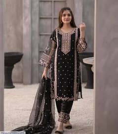 3 Pcs Women's Stitched Katan Silk Embroidered Suit