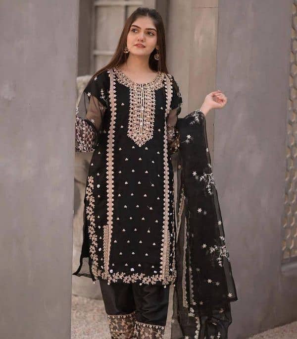 3 Pcs Women's Stitched Katan Silk Embroidered Suit 2