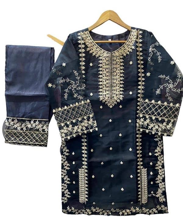 3 Pcs Women's Stitched Katan Silk Embroidered Suit 3