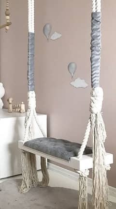 Cozy Velvet grey or pink wooden swing