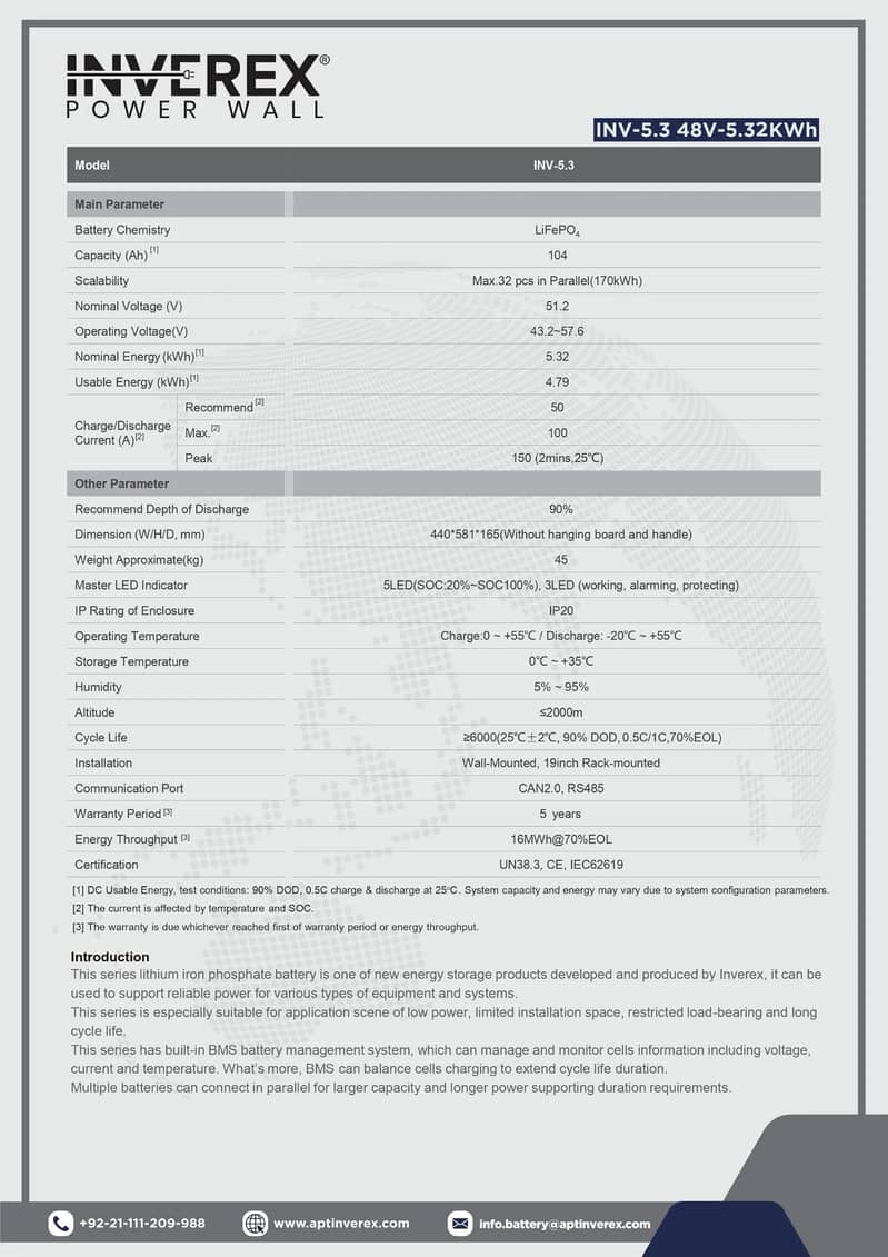 Inverex Lithium Battery/liFePO4 Battery 48V/100ah/Powerwall 3