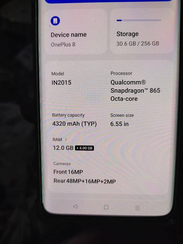 Oneplus 8 Ram 12 Gb storage 256 GB Dual Sim PTA Approved  38,000 0