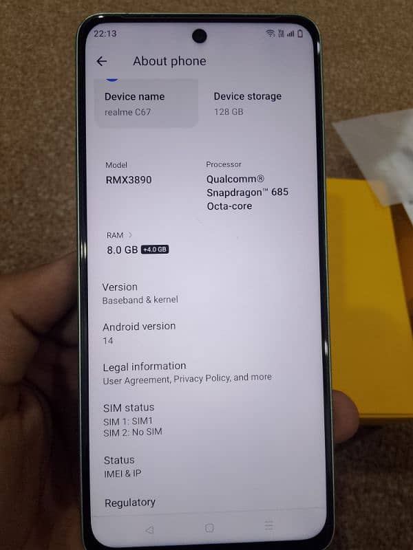 Realme c67, light green color 128 gb all accessories 5