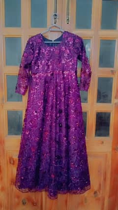 Net long frock for girls in purple