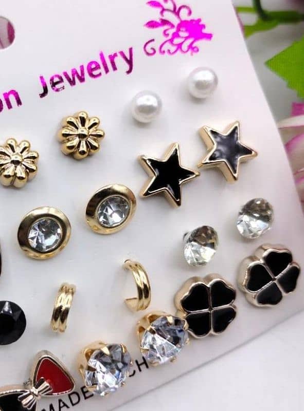 trendy Artificial stones ear studs pack of 12 0