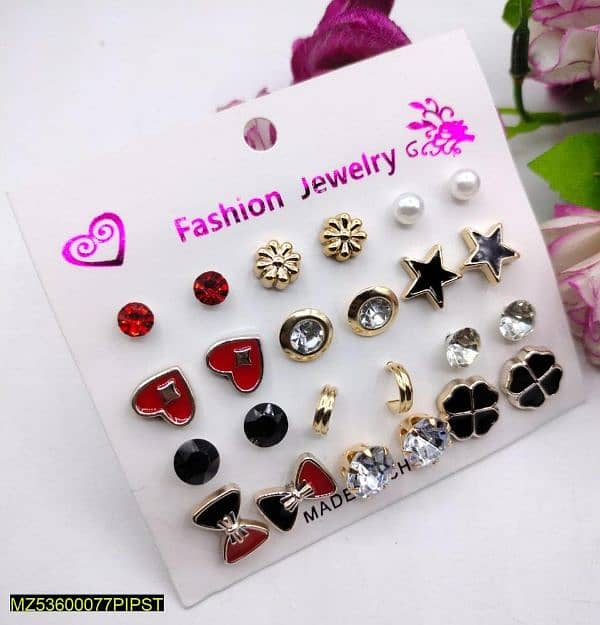 trendy Artificial stones ear studs pack of 12 2