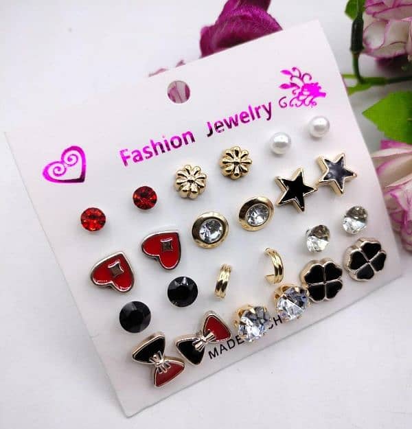 trendy Artificial stones ear studs pack of 12 3