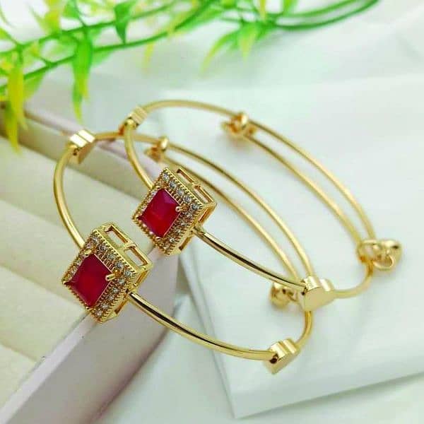 2 pcs gold plated crystal kara bangles 1