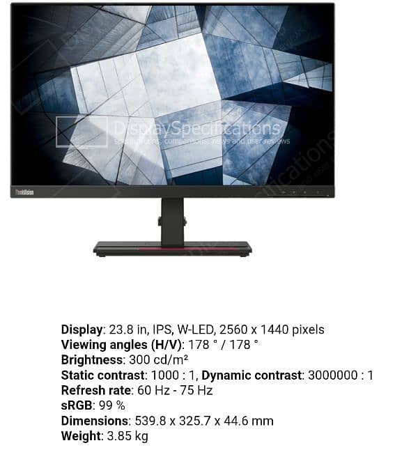 Lenovo P24H-20 24 Inch 2k 75Hz Type-C Borderless IPS LED Monitor 2