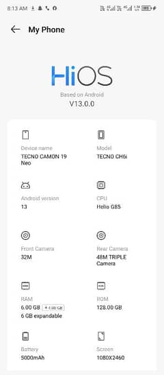 Camon 19 new Condition 10/10Full box Charger 6+6GB Ram 128 GB Storage