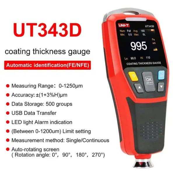 UNI-T UT343D Car Coating Thickness Gauge Automobile Paint Detect 5