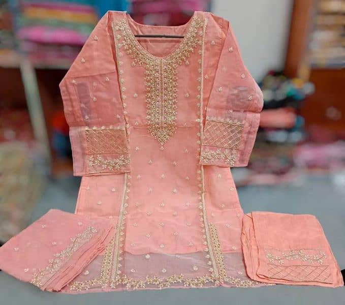 Embroidered Organza Women Suit Set 3 pecs in Peach Free delivery 2