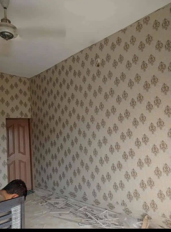 wooden floor,  wall paper ,false ceiling 3