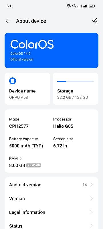 OPPO A58 8+4/128 9.5/10 Urgent Sale 2