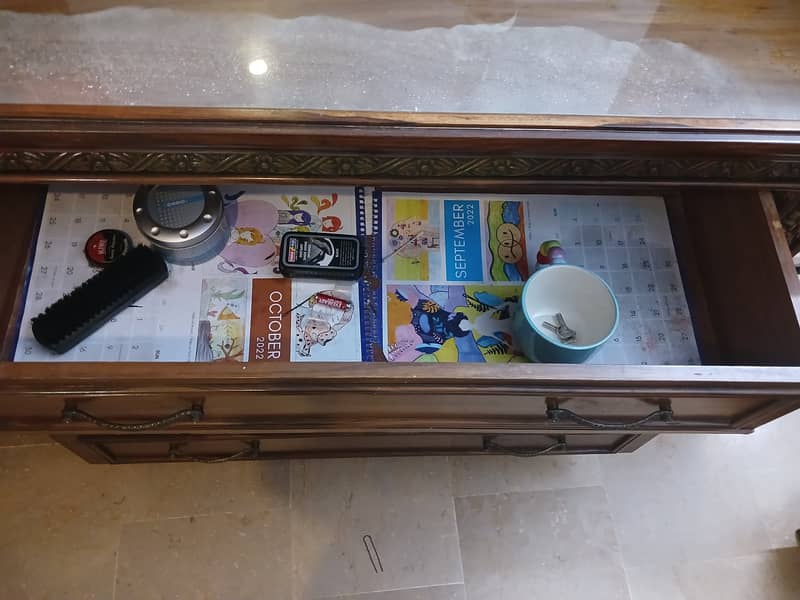 Original Shesham Wood Polished Dressing Table With 3 Drawers & Stool 1