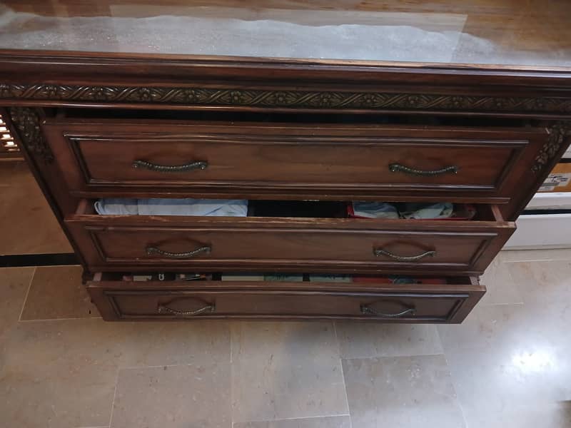 Original Shesham Wood Polished Dressing Table With 3 Drawers & Stool 6