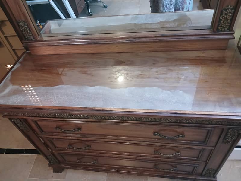 Original Shesham Wood Polished Dressing Table With 3 Drawers & Stool 7