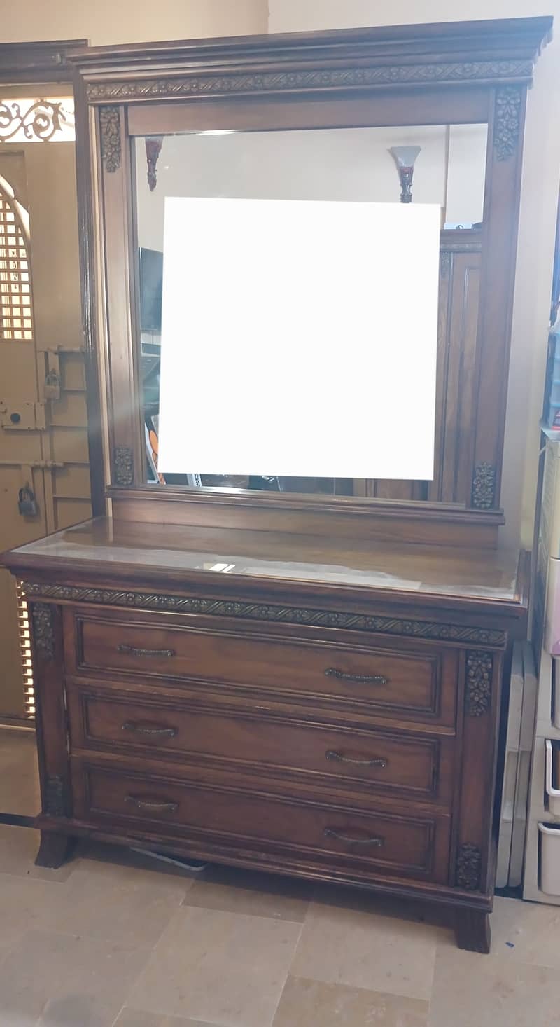 Original Shesham Wood Polished Dressing Table With 3 Drawers & Stool 15