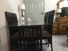 Dining table with 6 chairs glass top