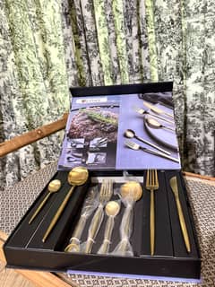 100% NEW! 24 Pieces Golden Alomi Cutlery Set - Western Modern Set