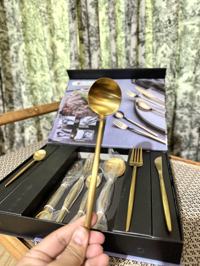 100% NEW! 24 Pieces Golden Alomi Cutlery Set - Western Modern Set 2