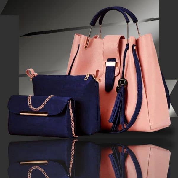 3 Pcs Women’s Leather Plain Hand Bag Set For Women Fashionable New S 0