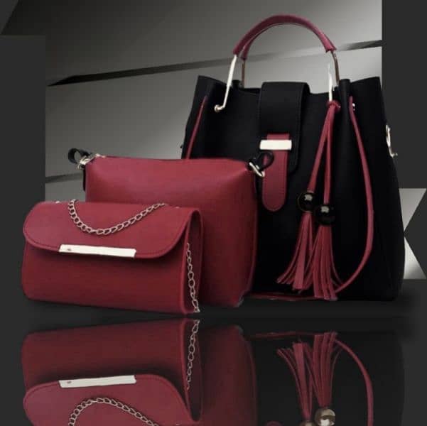 3 Pcs Women’s Leather Plain Hand Bag Set For Women Fashionable New S 1