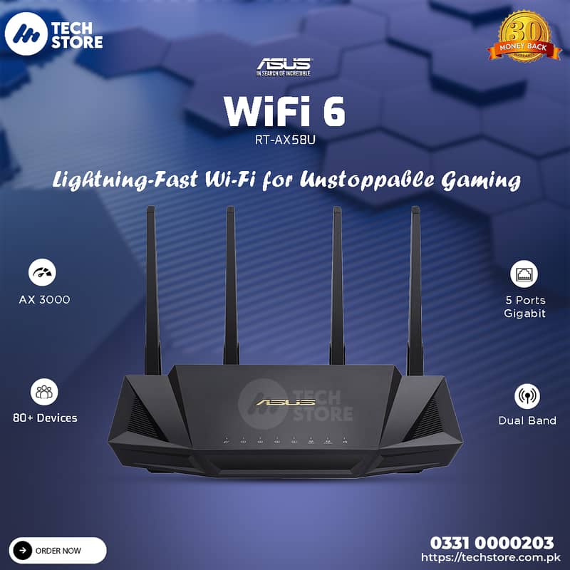 Asus RT-AX58U AX3000 Dual Band WiFi 6 Gaming Router (Branded Used) 0