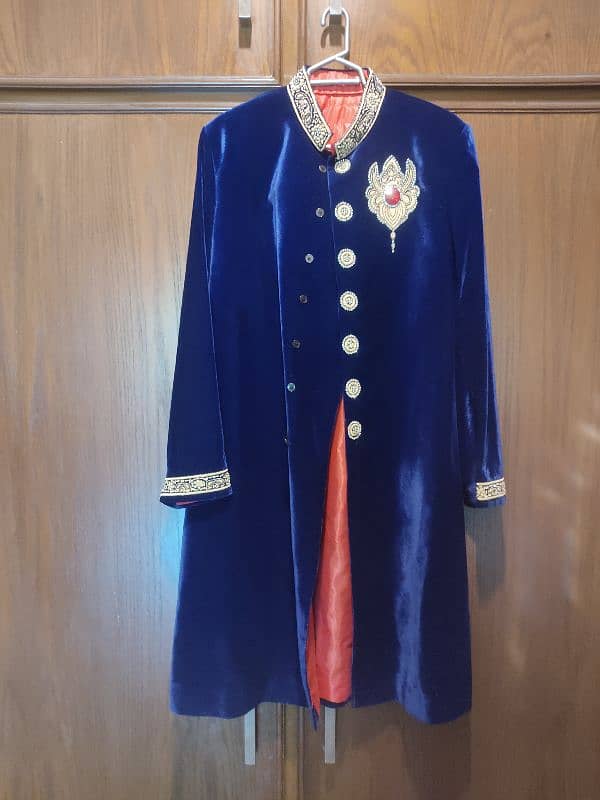 Sherwani  Velvet Royal Blue Colour 3